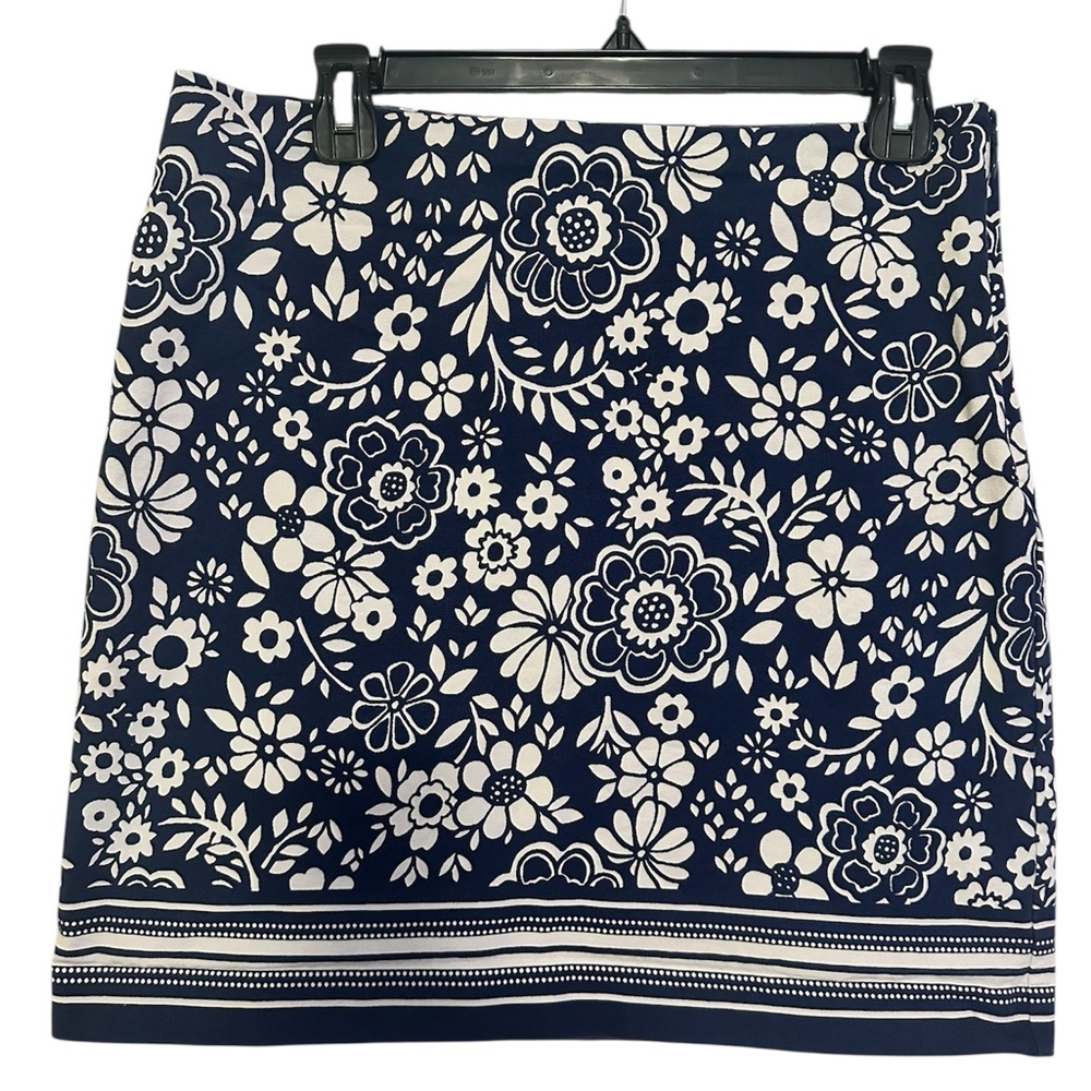 👗💜Talbots Women's Navy Blue/White Floral A Line Skirt W/Side Zip‎ Fully Lin…